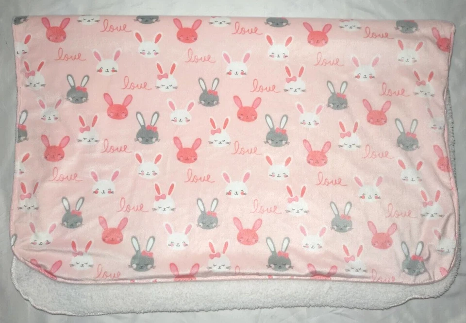 Snugly Baby Pink Bunny Blanket Plush Love Sherpa 123745 Soft White Gray Girl - Image 2 of 4
