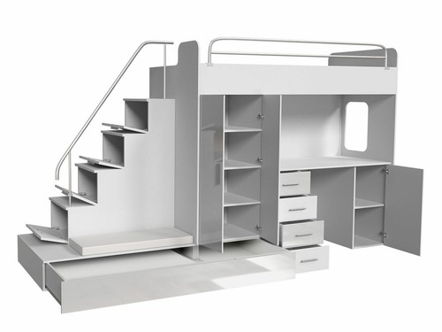 Hochbett Kinderbett mit Schreibtisch und Schrank! Jugendbett Raj V Modernes Bett - Bild 2 von 6