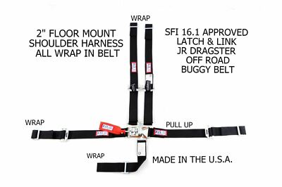 RJS SFI 16.1 5PT LATCH & LINK JR DRAGSTER FLOOR MOUNT 2'' WRAP BELT BLACK 1006701