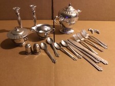Vintage Plastic Toy Silverware Play Set-22 Pieces-Good Condition-Alum. Cookie