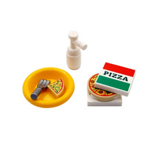 Genuine LEGO® Pizza Box With Plate Pizza Slice & Fork Minifigure Furniture Diner