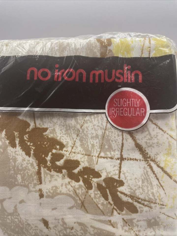 Pillowcase Muslin Printed Wheat Tan Gold Brown Pair NOS Vintage 1970s NEW in Pkg - Image 4 of 4