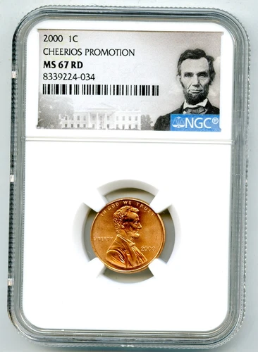 2000 US MINT CENT CHEERIOS PROMOTION NGC MS67 RD LINCOLN PENNY W/ OGP - NICE