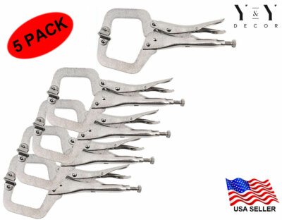 11'' Locking C Clamp Pliers 5pc Set With Swivel Pads Welding Vise Clamps Holding