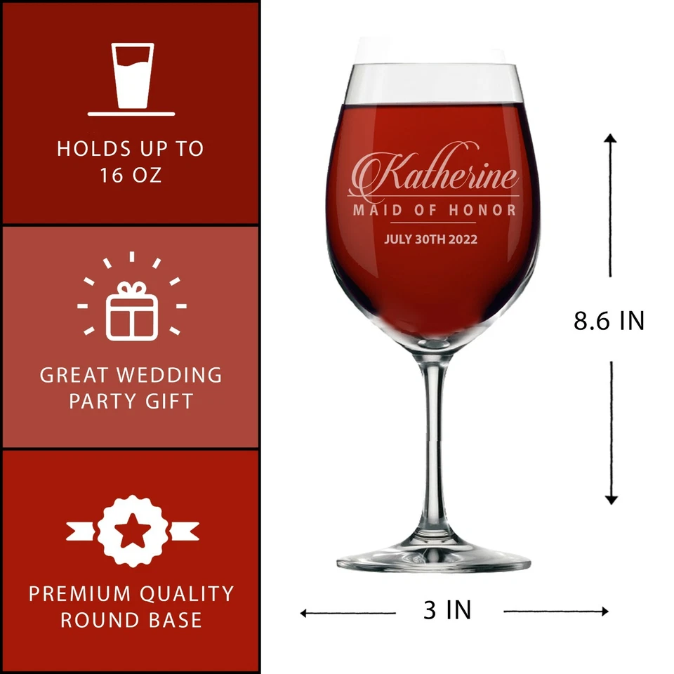 Copo de vinho personalizado - 14 oz presente para ela, festa de noiva - monogramado, nome - Imagem 3 de 4