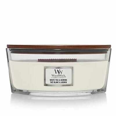 Woodwick Ellipse Duftkerze mit knisterndem Docht, weißem Tee und Jasmin