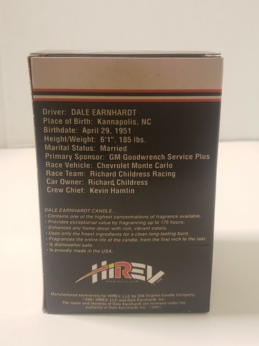 2001 Dale Earnhardt Sr. NASCAR glass candle in original box - Picture 3 of 6