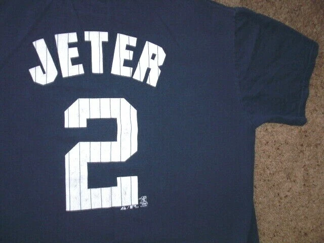 New York Yankees DEREK JETER pinstripe logo baseball jersey style t-shirt  Large