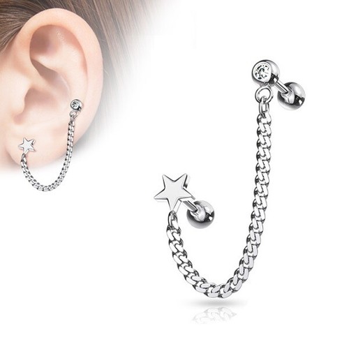 Chain Linked Cartilage Tragus Earring - Helix Top Upper Ear Bar Stud Labret - Picture 13 of 37