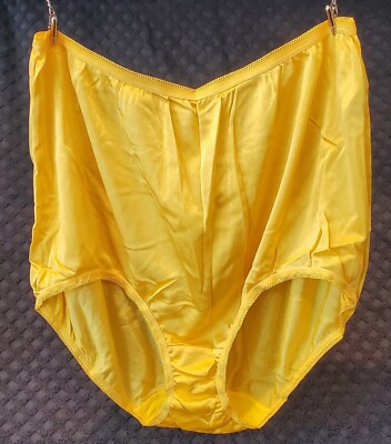 VTG Style Shiny Nylon Granny Panty Full Cut Brief 10/3XL YELLOW Gold Underscore 