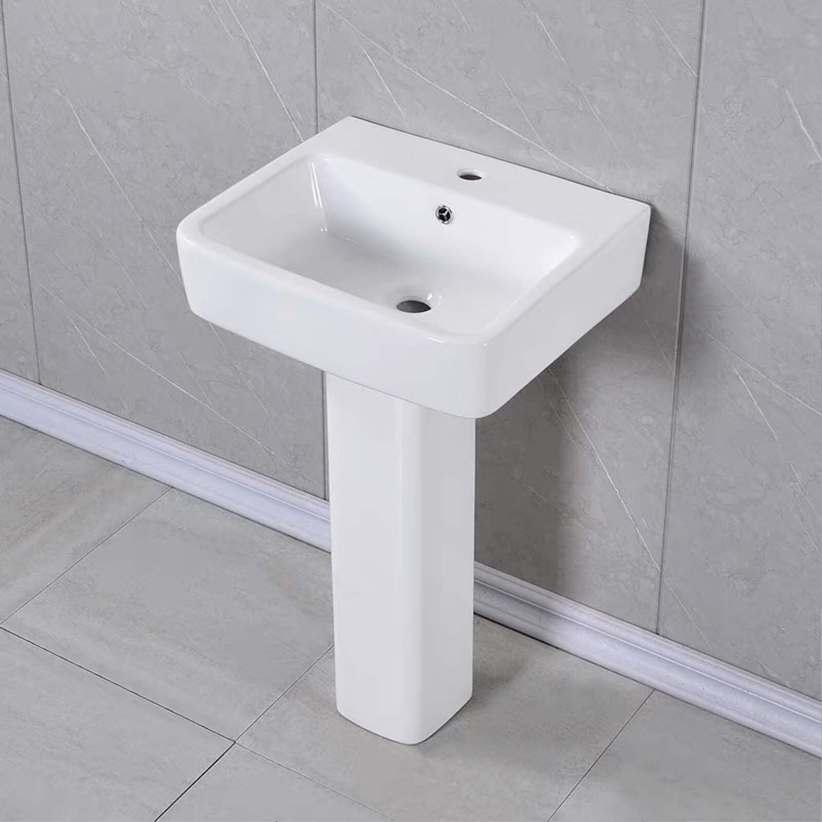 Ceramic Modern Bathroom Basin and Full Pedestal Single Tap Hole Sink White