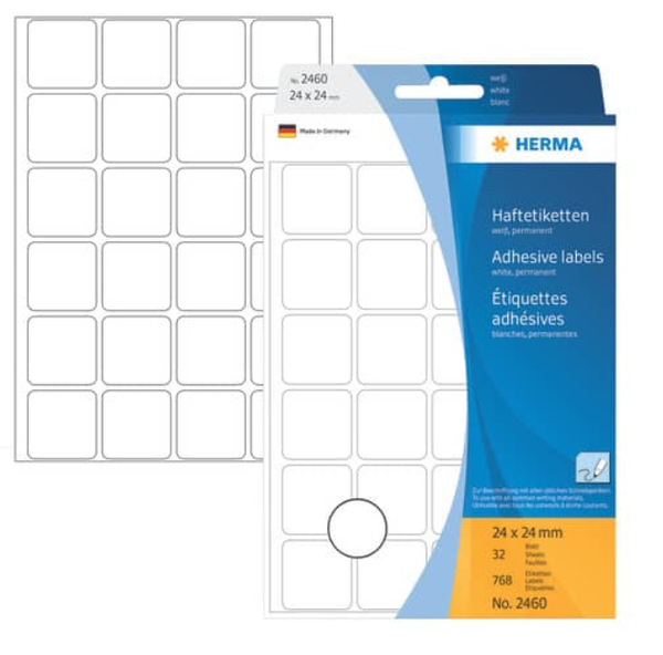 Herma 2460 Vielzwecketiketten 24X24 Mm Weiß Papier Matt Handbeschriftung 768 St.-image