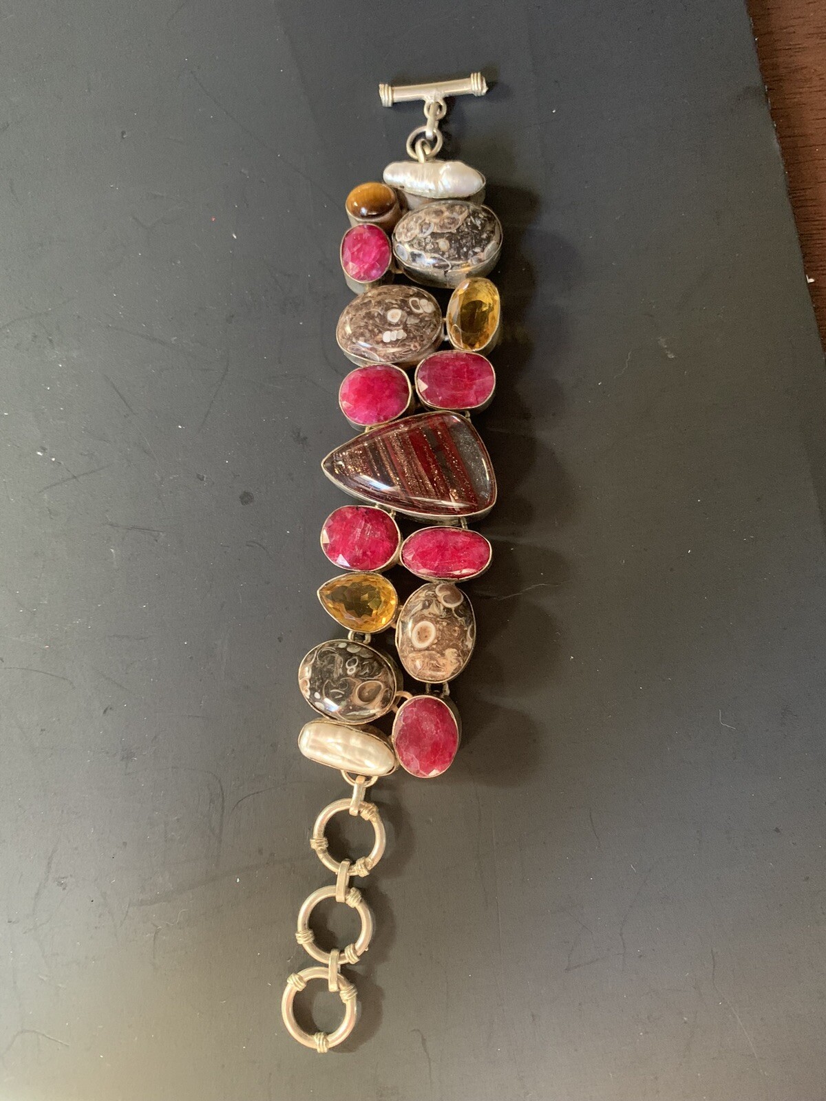 Sterling 925 Statement Multi Colored Bracelet - image 1