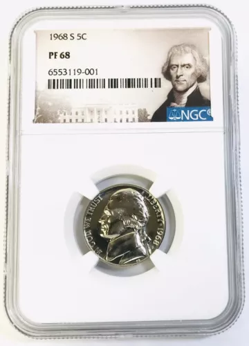 1968 S 5c Proof Jefferson Nickel NGC Graded PF 68