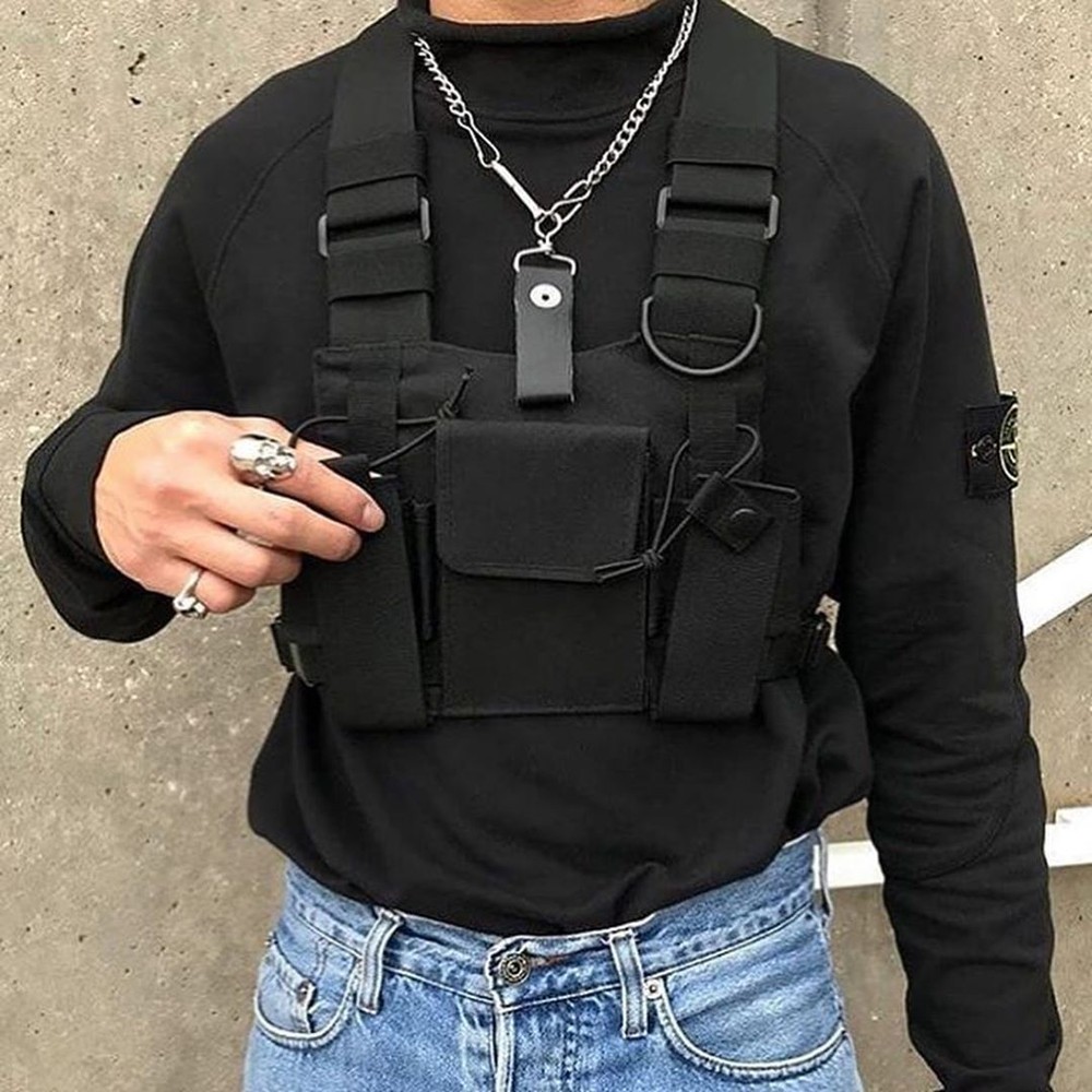 Unisex Vest Nylon Chest Rig Bag Hip Hop Functional Tactical Harness Chest Waist