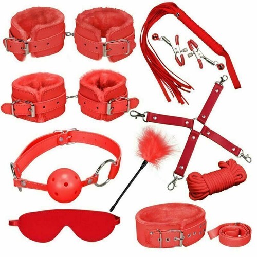 10PACK Adult Sexy BDSM Bondage Set Kit Hand Cuffs Foot cuff Whip Rope Sex SM Toy - Picture 9 of 26