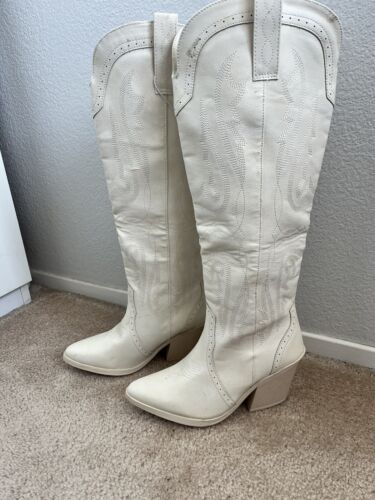 Sugar Kammy Western Boots Womens Size 7M Ivory Cowgirl Festival Country