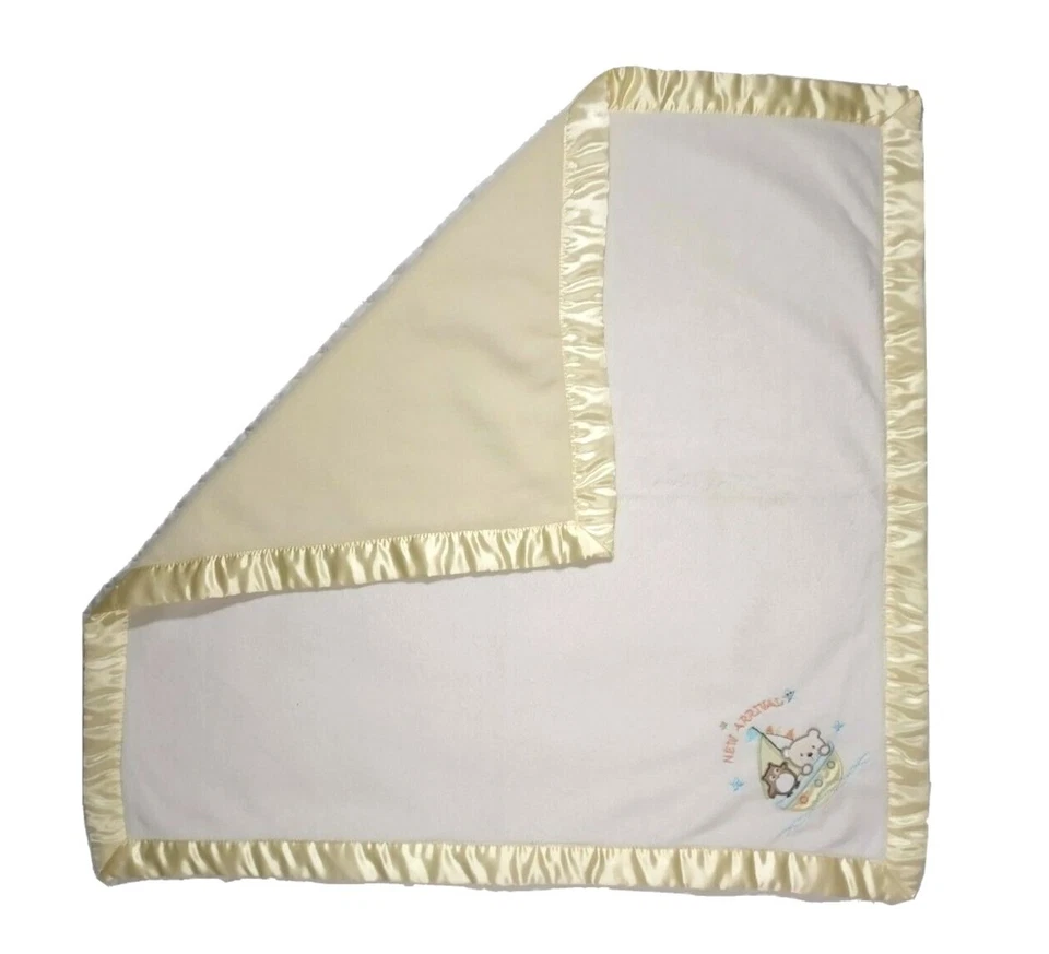 Vitaminas Bebé Nueva Llegada Oso Búho Velero Manta Amarillo Satinado Borde Vellón Foto 2 de 4