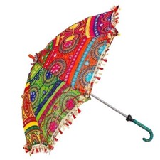 Indian Elephant Vintage Sun Shade Umbrella Hand Embroidered Parasol Art