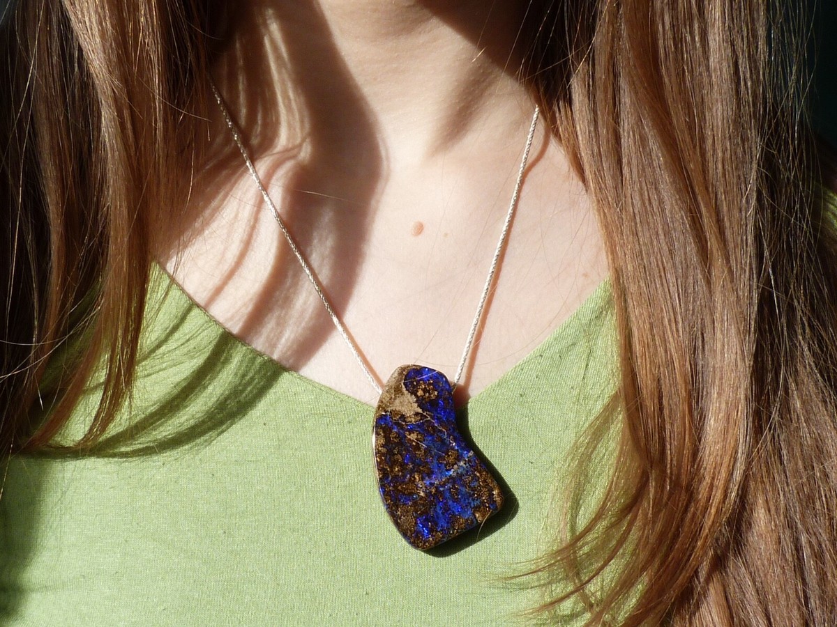 Collier Argent 925 Avec Opale Boulder D'Australie - 45 Cm, Neuf Avec étiquettes