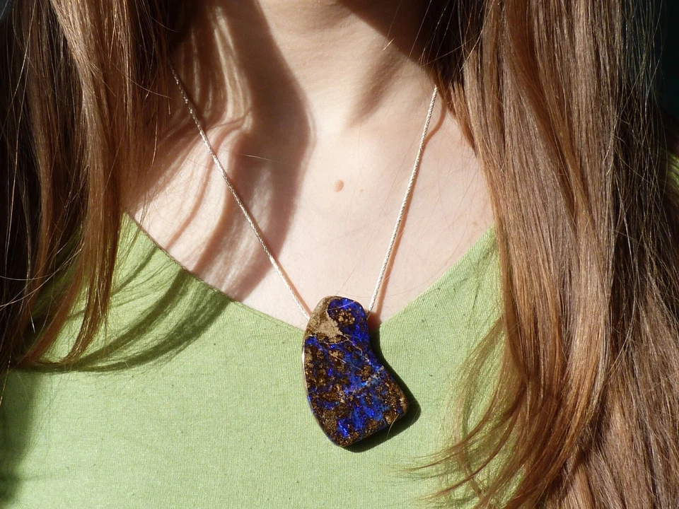 Collana/Pendente In Argento 925 Con 1 Opale Boulder D'Australia, 50 Cm - Immagine 3 di 4