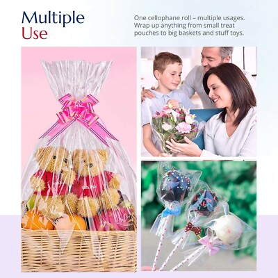 Clear Cellophane Wrap Roll Huruc – 80cm Wide X 30m Long, 2.5 Mil Thick For Gift Baskets, Florist & Craft Wrapping Clear Wrapping Paper For Hamper