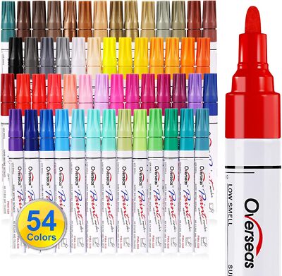  Paint Marker Pens - 54 Colors Permanent Oil Based Paint Markers, Medium Tip, 