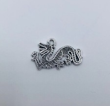 3 Silver Tone Dragon Charms Crafting Craft Metal Pendant Chinese Holiday 1" Inch