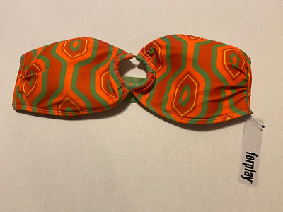 Forplay Swim Bikini Top Orange Green tribal tube top bra New with Tags Sz. Large