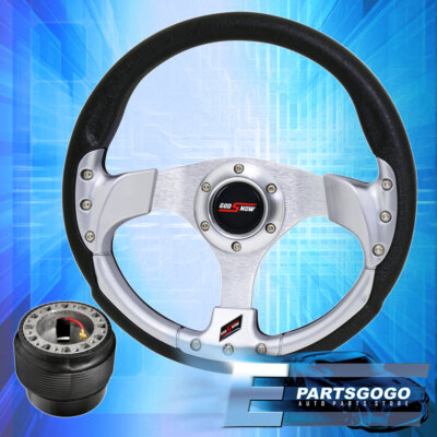 320mm 9Bolt Silver Fusion Style Steering Wheel + Hub Adapter For 89-05 Eclipse