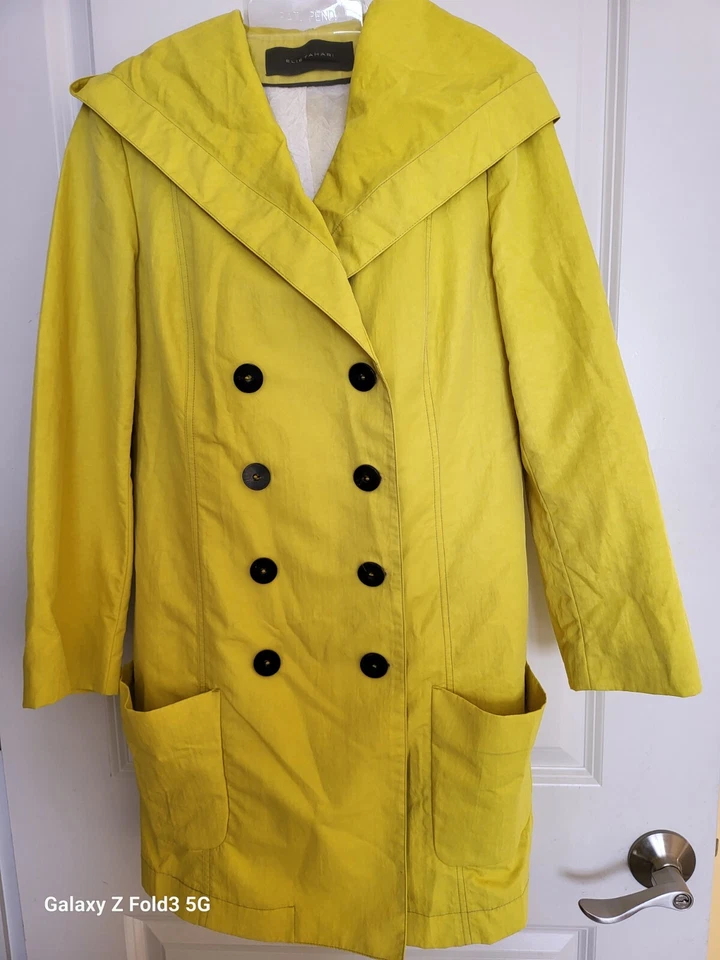 Elie Tahari Size 6 S M Mid Jacket Pea Coat Hoodie Windbreaker Raincoat Neon Mint - Image 2 of 4