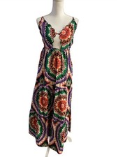 Nasty Gal ⁠Boho Scallop Cutout Tiered Maxi Dress Mandala Mosaic Print Sz 4