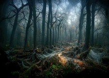 7x5FT Fabric Spooky Forest Backdrop Scary Misty Woods Background Halloween