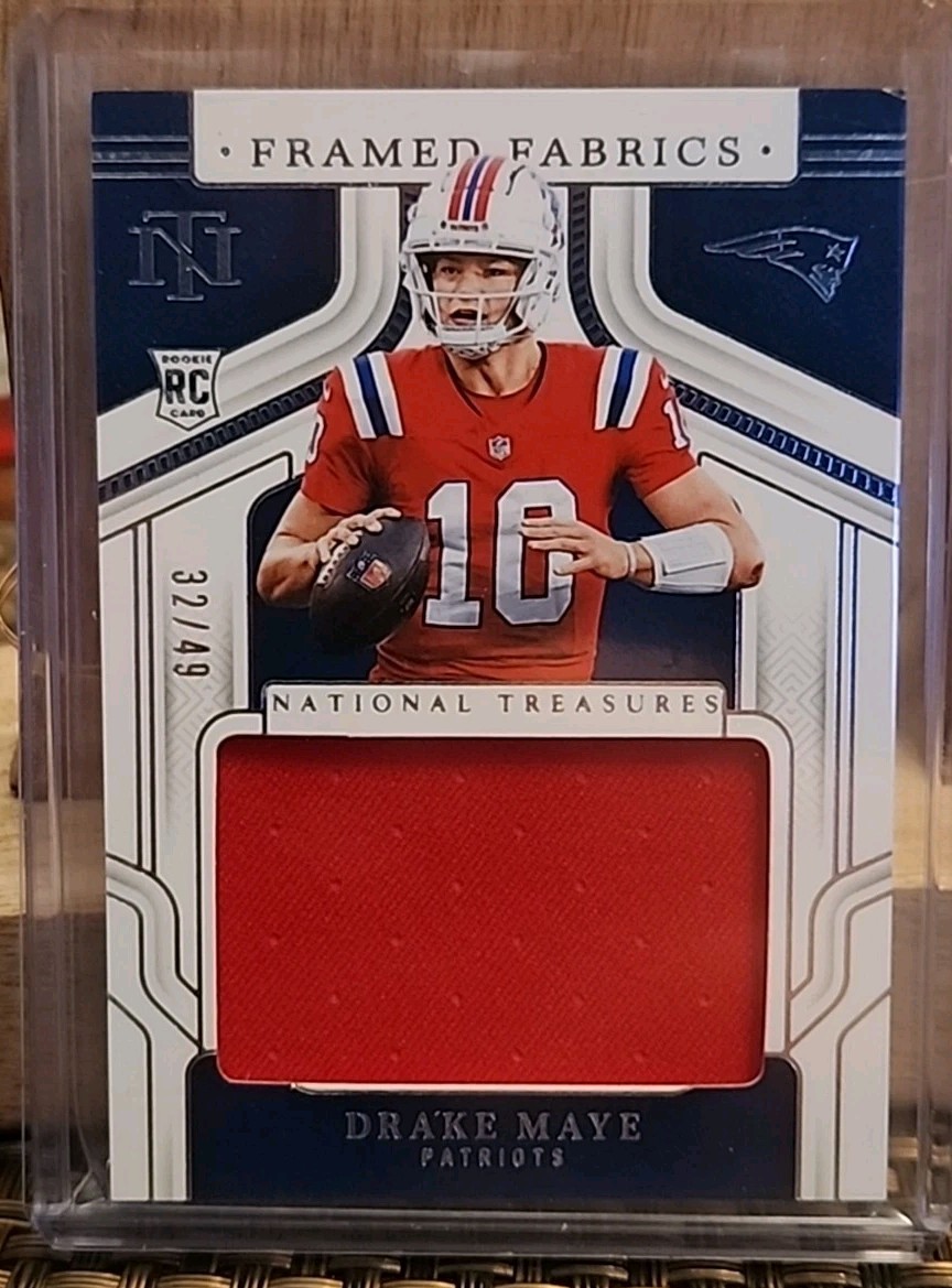 2024 National Treasures Drake Maye Framed Fabrics Jersey RC /49 Patriots Rookie