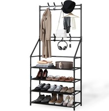 Large Shoe Rack and Coat Hanger Organizer - 4-Tier Entryway Storage Solution