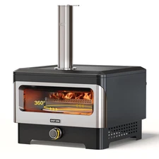 EAST OAK PT12BK1-VL 12" OUTDOOR PIZZA OVEN 360° ROTATING STONE - BLACK