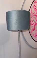 Grey Floor Lamp with Drum Shade, Switch Control, Wall Plug-In Power