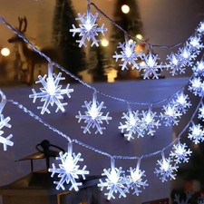 LED Christmas Snowflake String Lights Indoor Outdoor Hanging Garden Party Decor