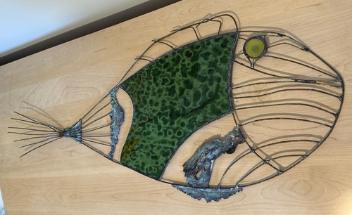 Metal And Stained Glass Wall Art Mixed Media Sculpture Fish Larry Rudley Large - Picture 9 of 14