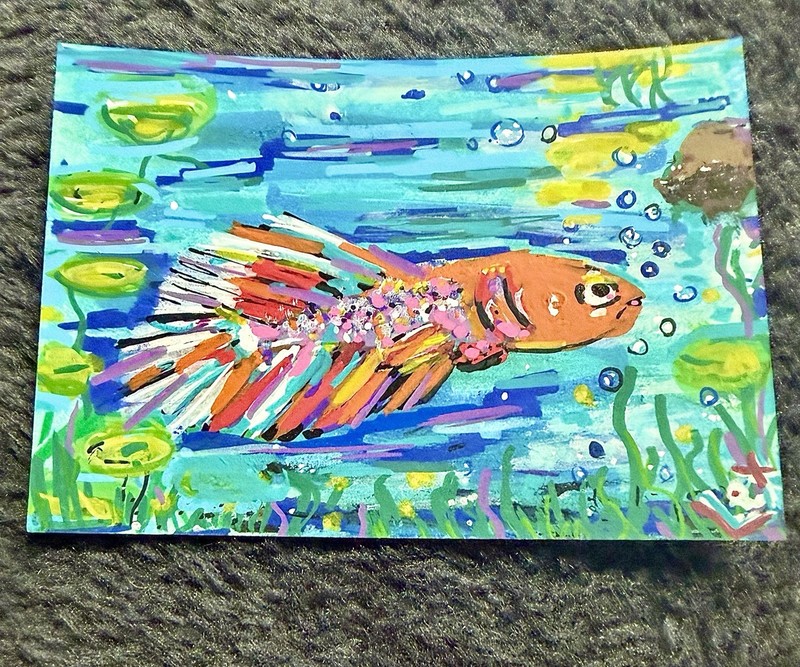Original ACEO Kai The Grumpy Fish Acrylic Painting