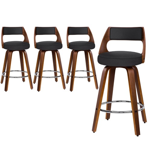ALFORDSON 4x Swivel Bar Stools 65cm Kitchen Dining Chair Wooden Fabric Black - Picture 12 of 12