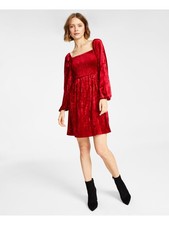BAR III DRESSES Womens Red Unlined Pullover Long Sleeve Fit + Flare Dress M
