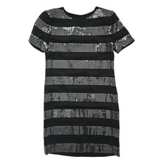 Liz Claiborne Dress Women 8 Black Silver Sequin Stripe Shift Mini Short Sleeve