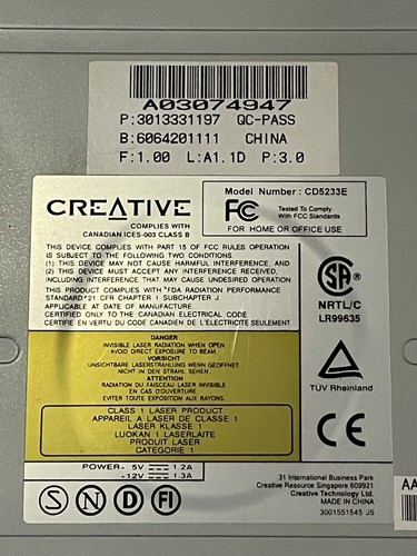 CREATIVE 52X INTERNAL IDE CD-ROM DRIVE #CD5233E - Afbeelding 3 van 12