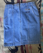 Vintage Together Blue Denim Knee Length Straight Skirt Button Back High Rise