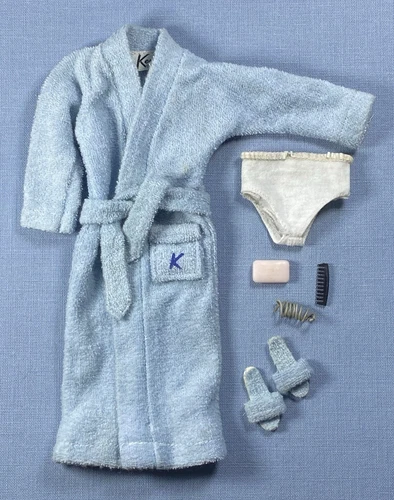 1960s Ken Blue Terry Togs Robe & Slippers Set Near Complete Vintage Barbie VGUC