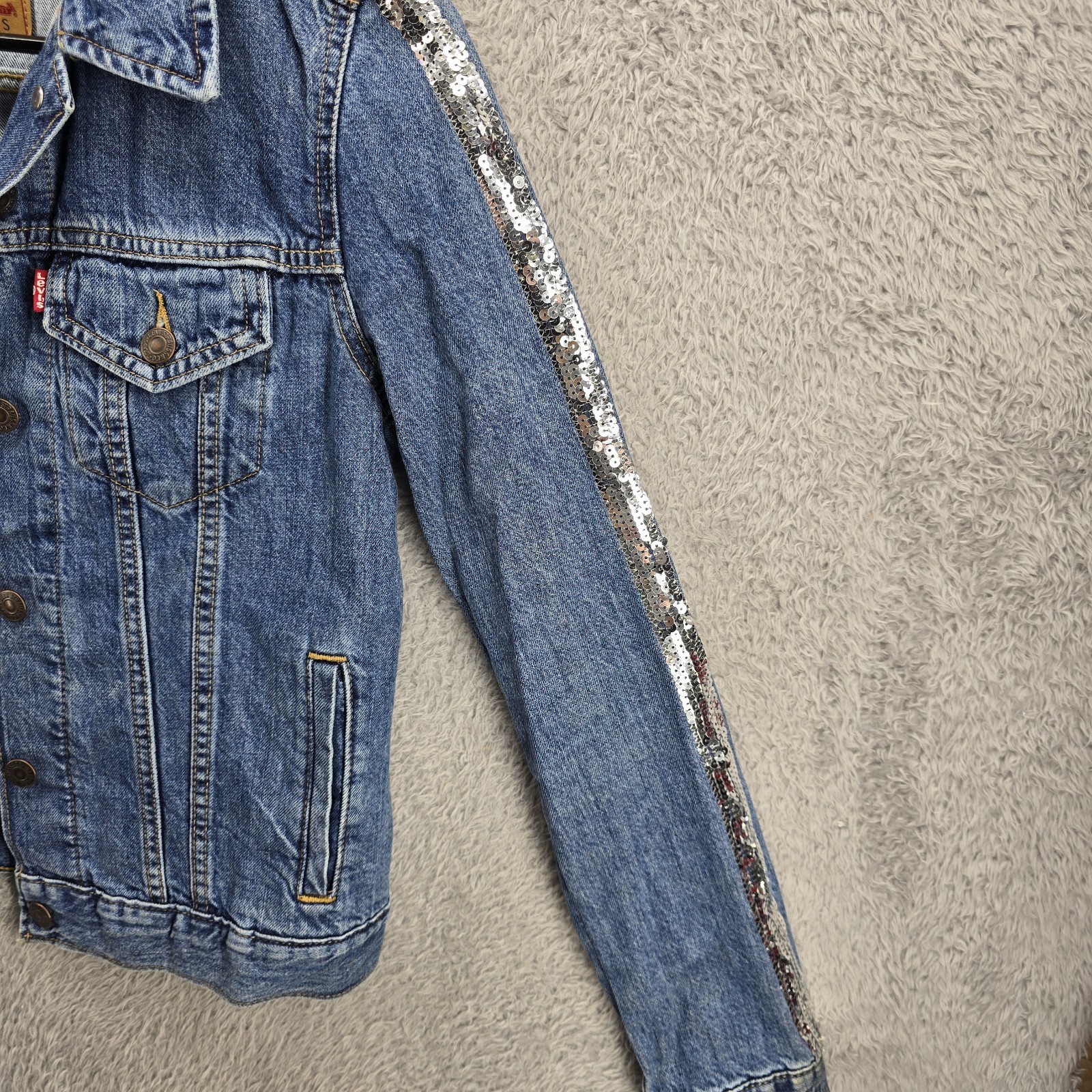 Levis Sequin Jacket Womens Small Silver Sequin Lo… - image 2