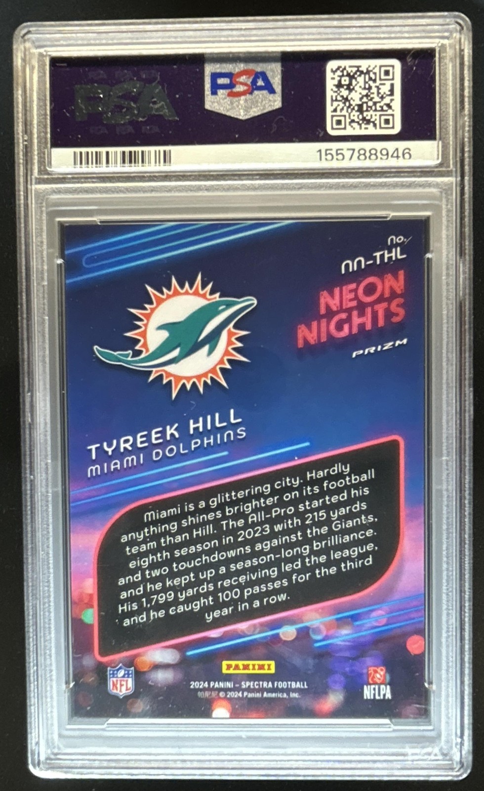 2024 Panini Spectra Tyreek Hill Neon Nights #NN-THL Dolphins PSA 10 GEM MINT view 2