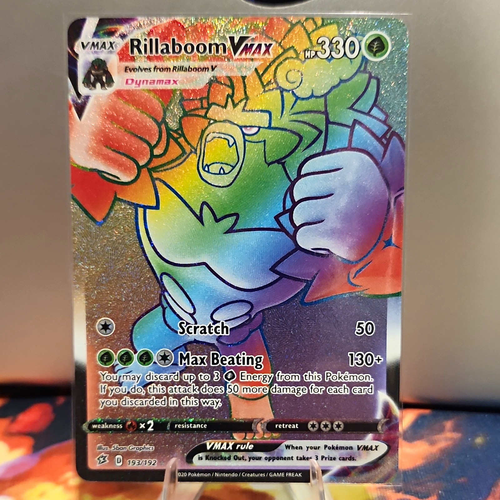 2020 Pokemon TCG Rillaboom VMAX - Rebel Clash 193/192 Secret Rare Full Art NM