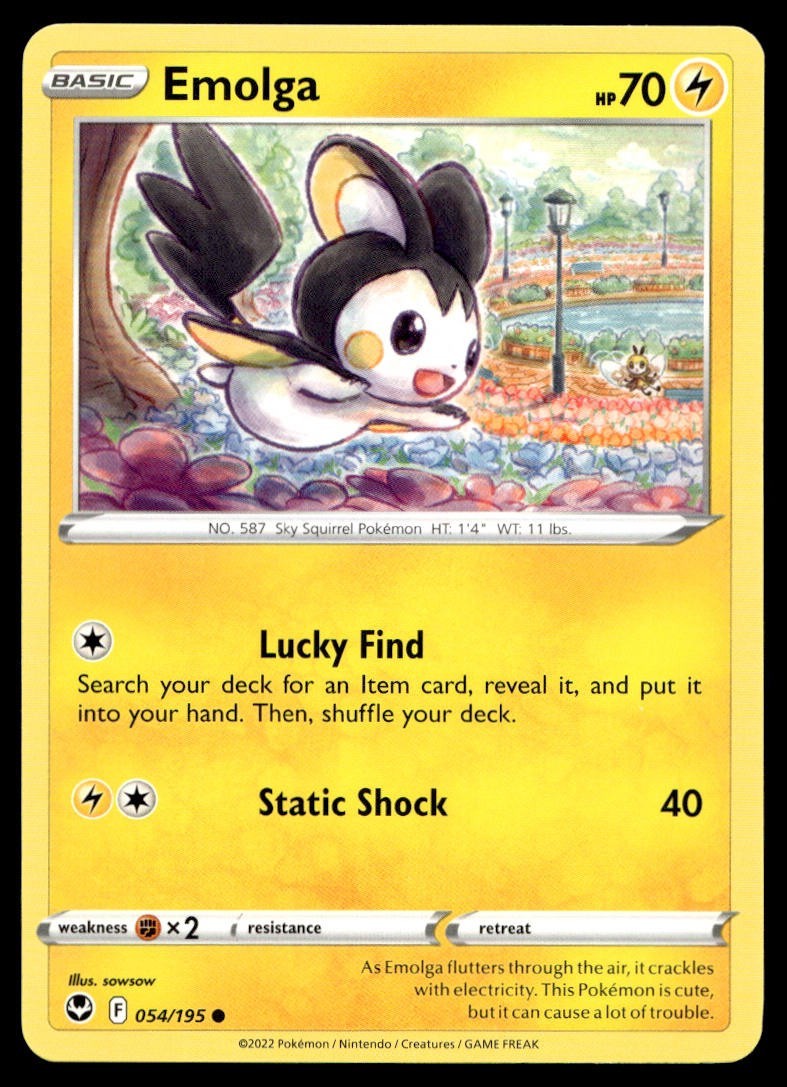 Emolga 54/195 Pokemon Card Silver Tempest Common 70 HP Near Mint YJ